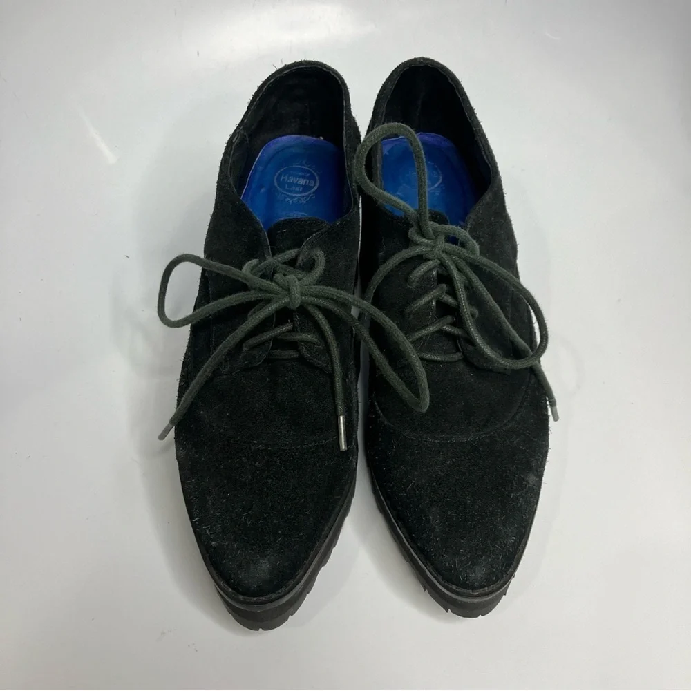 Jeffrey Campbell Havanas last KIDDO black suede block heel Oxford shoes size 7.5
